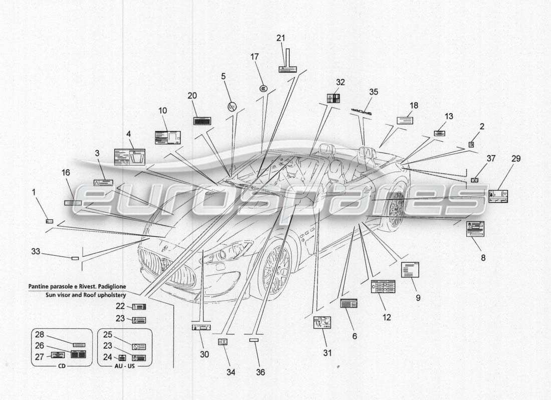 maserati grancabrio mc centenario stickers and labels parts diagram