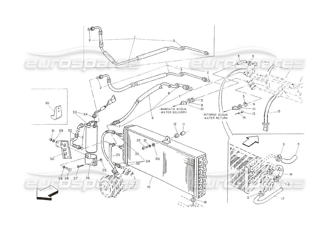 maserati shamal air conditioner system (lh steering) parts diagram