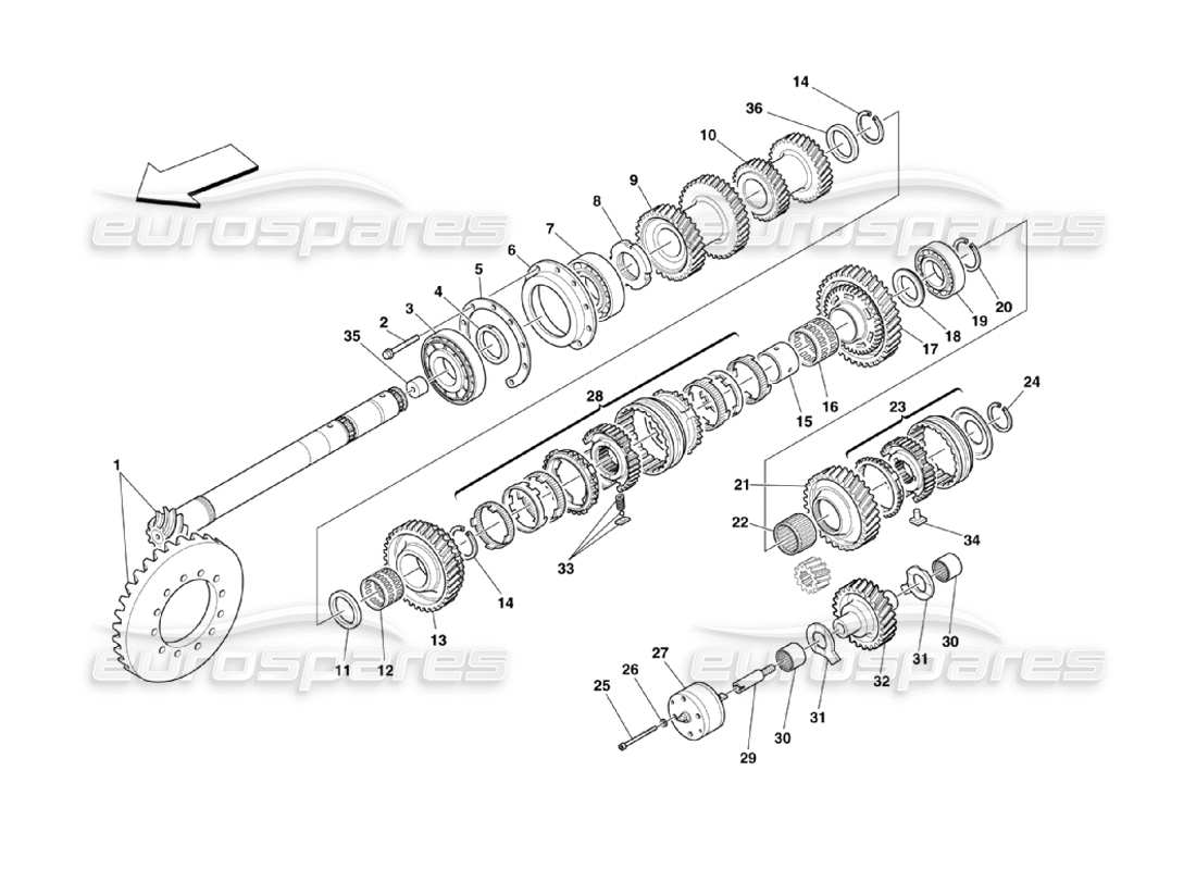 ferrari 360 challenge stradale lay shaft gears parts diagram