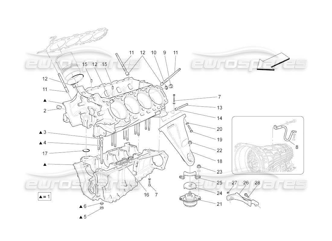 maserati qtp. (2010) 4.2 auto crankcase parts diagram