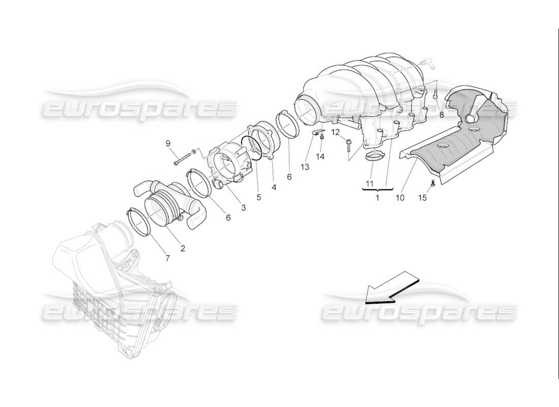 maserati qtp. (2010) 4.7 auto intake manifold and throttle body parts diagram