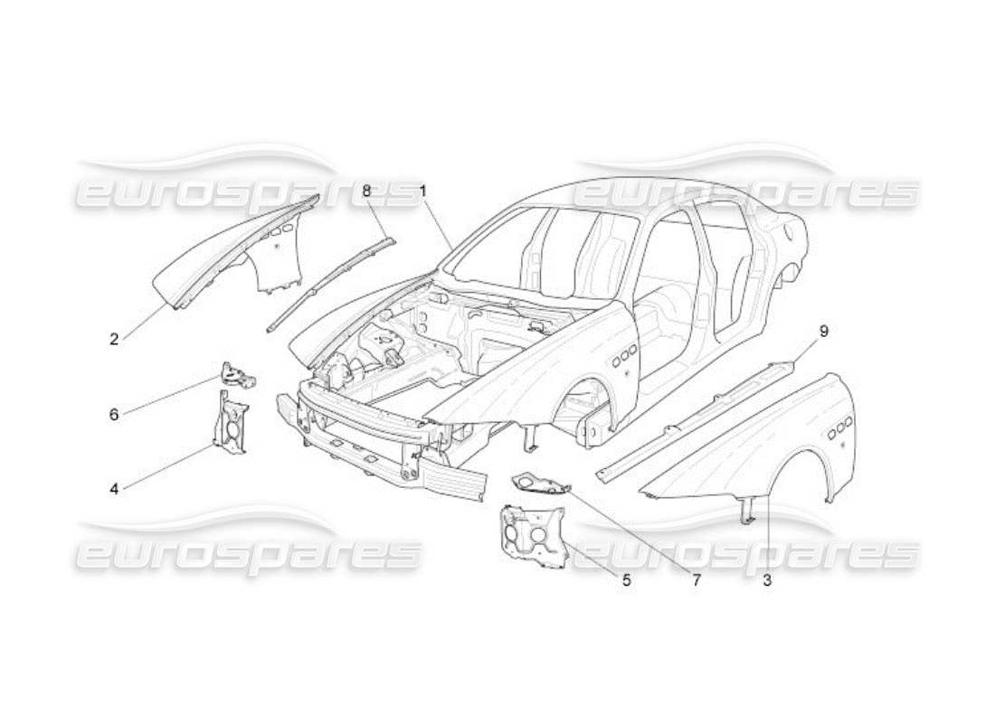 maserati qtp. (2005) 4.2 bodywork and front outer trim panels part diagram