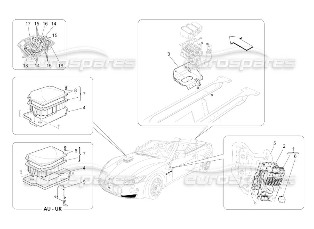 maserati grancabrio (2010) 4.7 relays, fuses and boxes part diagram