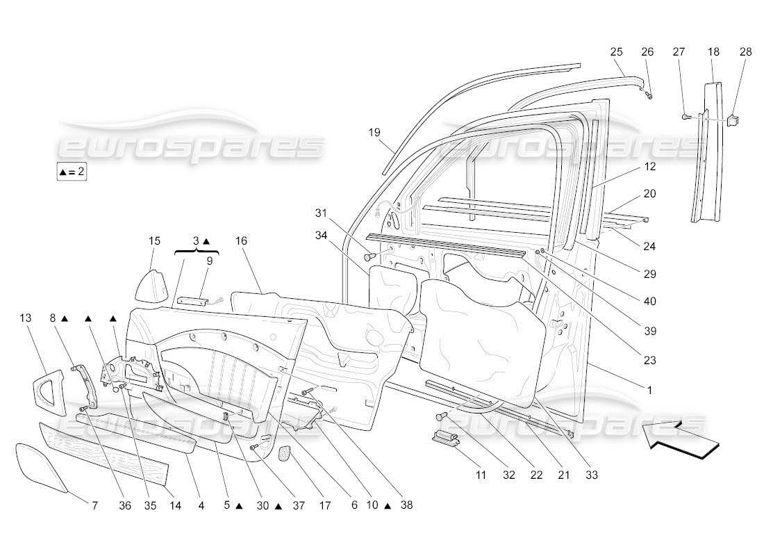 maserati qtp. (2011) 4.7 auto front doors: trim panels part diagram