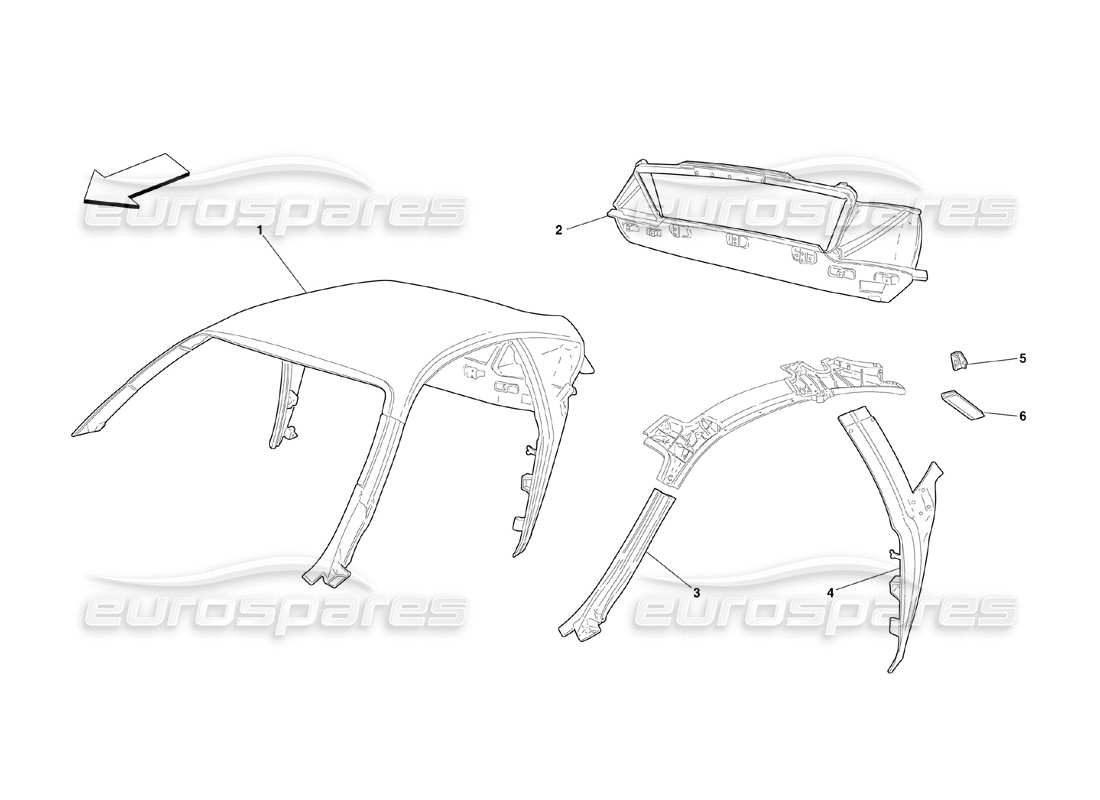 ferrari 360 challenge (2000) roof - structure parts diagram