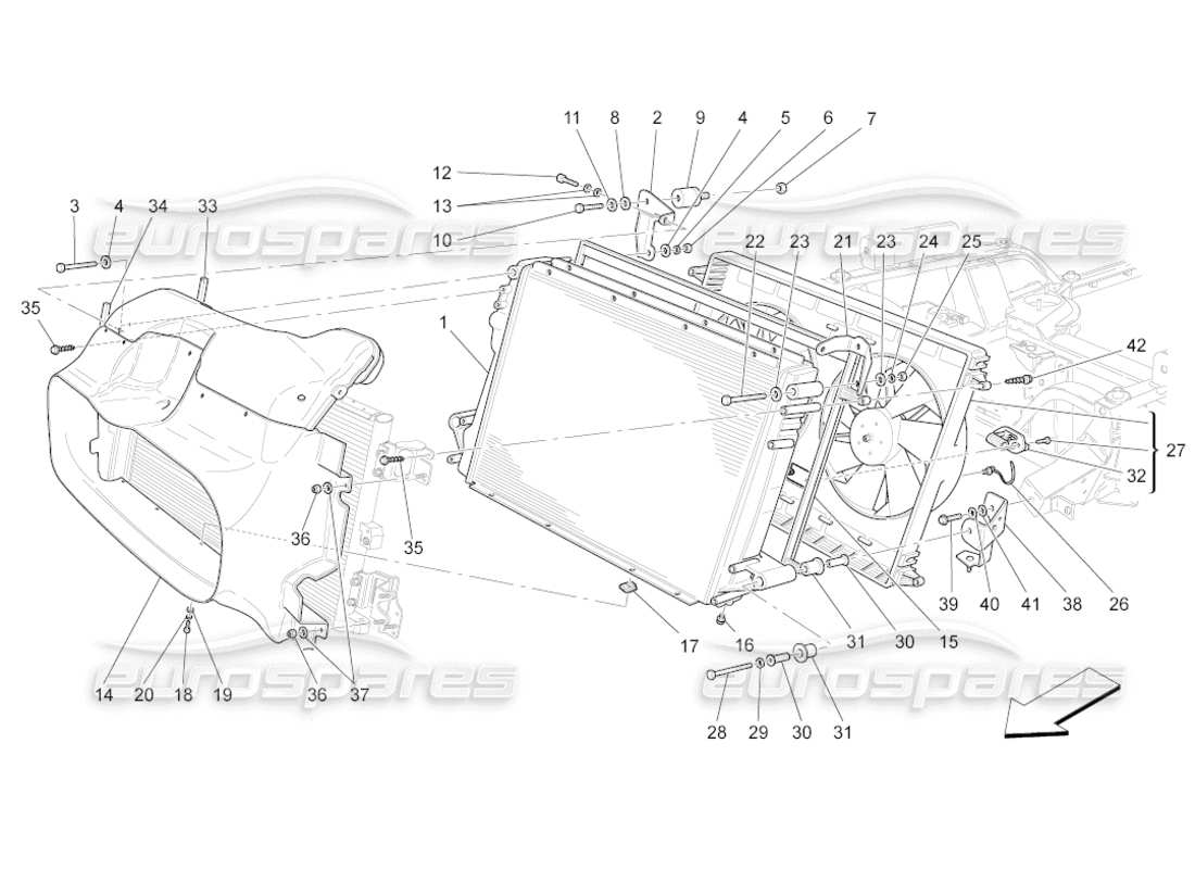 maserati grancabrio (2010) 4.7 cooling: air radiators and ducts part diagram