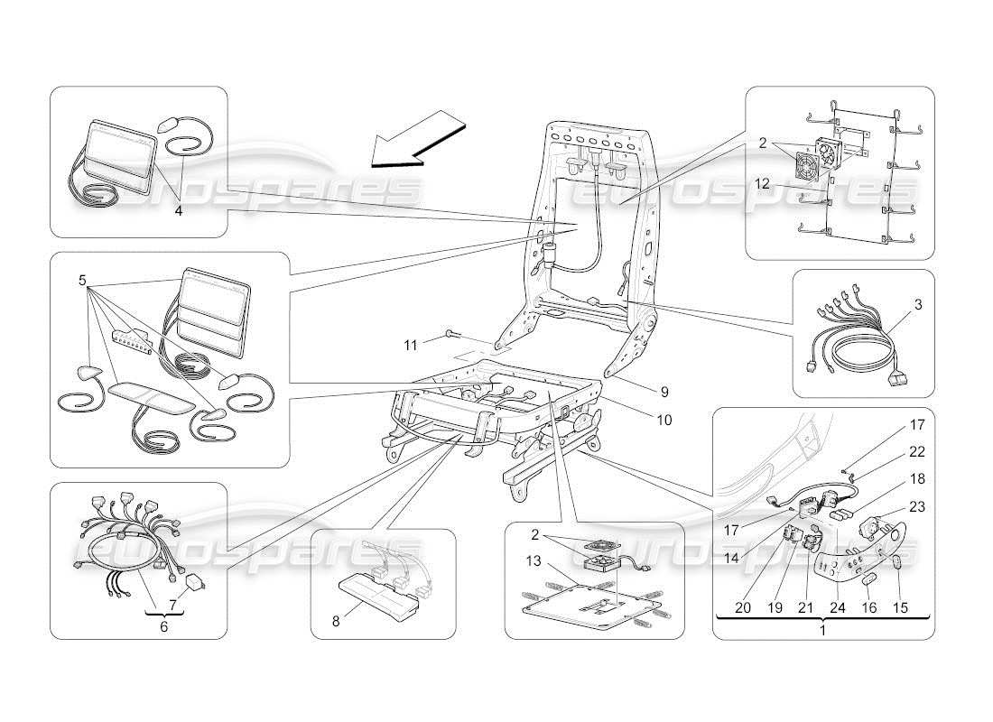 maserati qtp. (2011) 4.7 auto front seats: mechanics and electronics part diagram