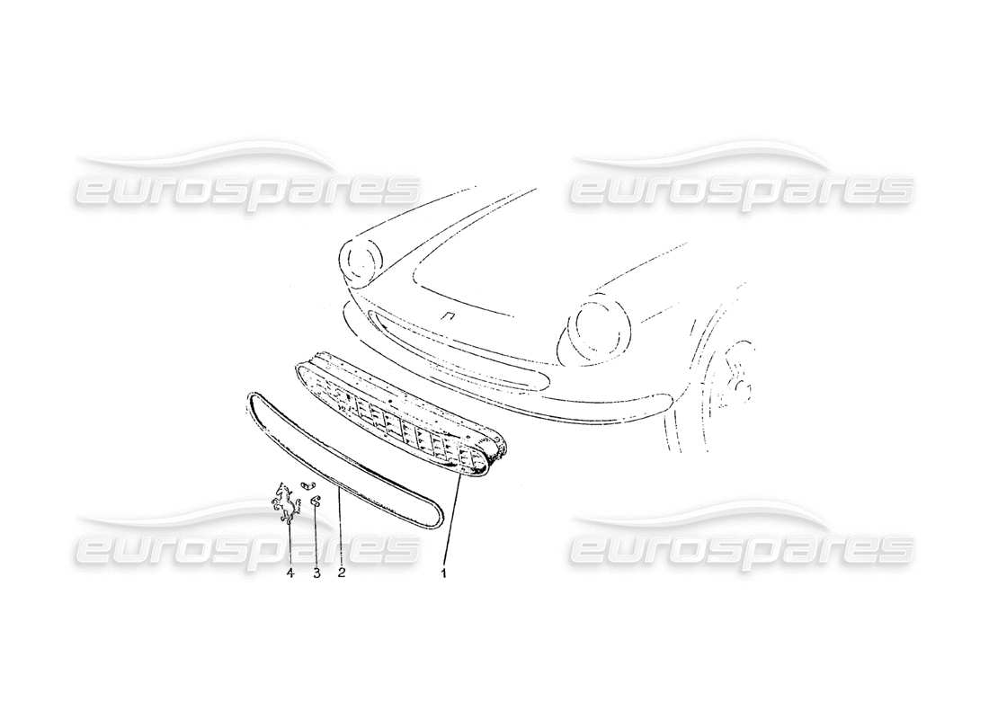 ferrari 275 (pininfarina coachwork) grupoo maschera radiatore parts diagram