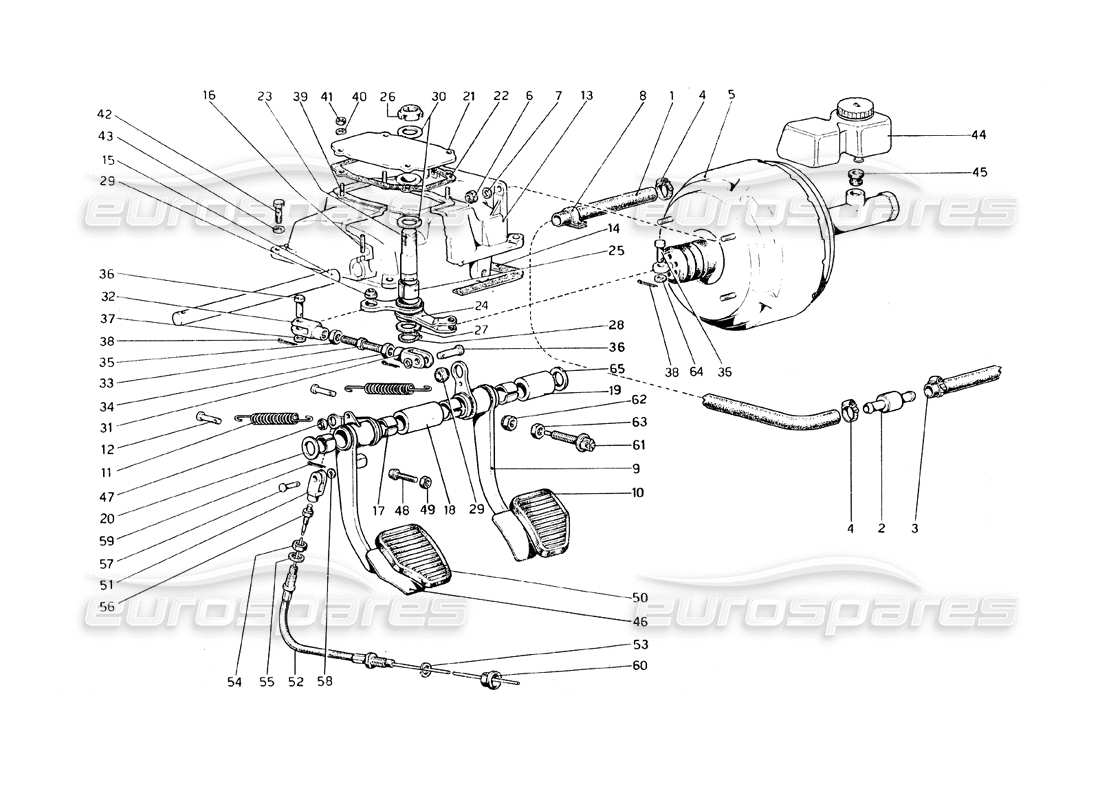 ferrari 308 gt4 dino (1979) pedal board - brake and clutch controls parts diagram