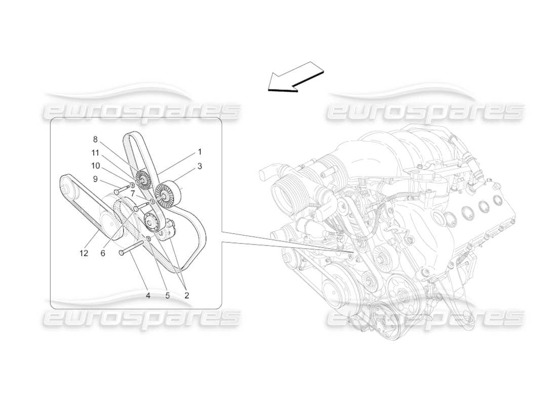 maserati grancabrio (2010) 4.7 auxiliary device belts parts diagram