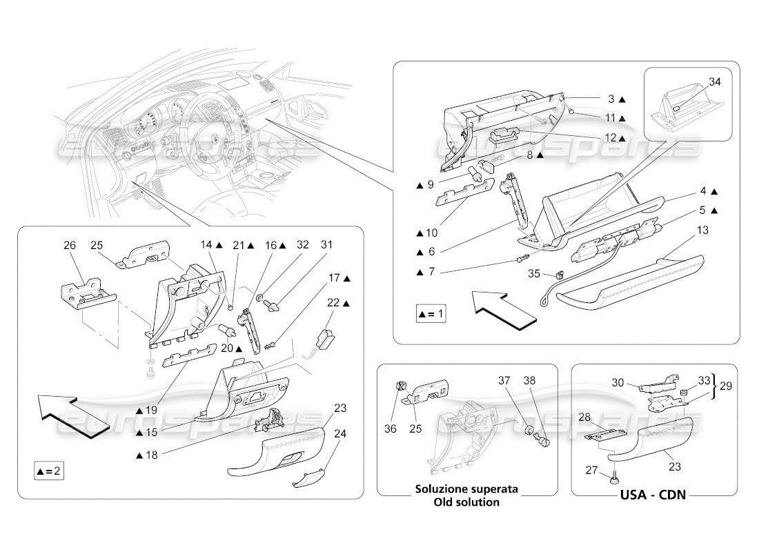 maserati qtp. (2011) 4.7 auto glove compartments part diagram