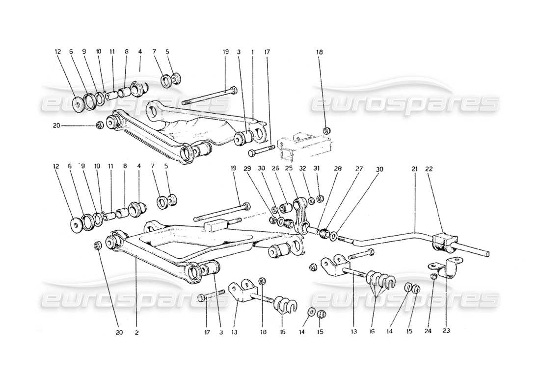 ferrari 308 gt4 dino (1979) rear suspension - shock absorber and brake disc parts diagram