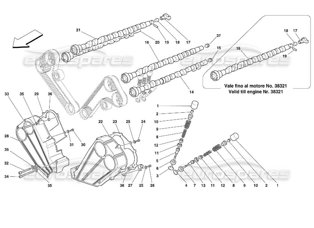 ferrari 355 (2.7 motronic) timing - tappets and shields parts diagram