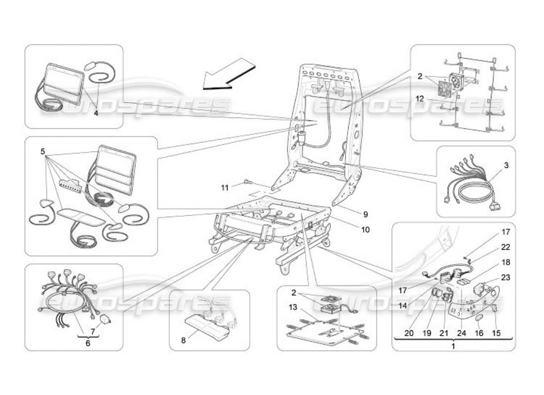 maserati qtp. (2005) 4.2 front seats: mechanics and electronics parts diagram