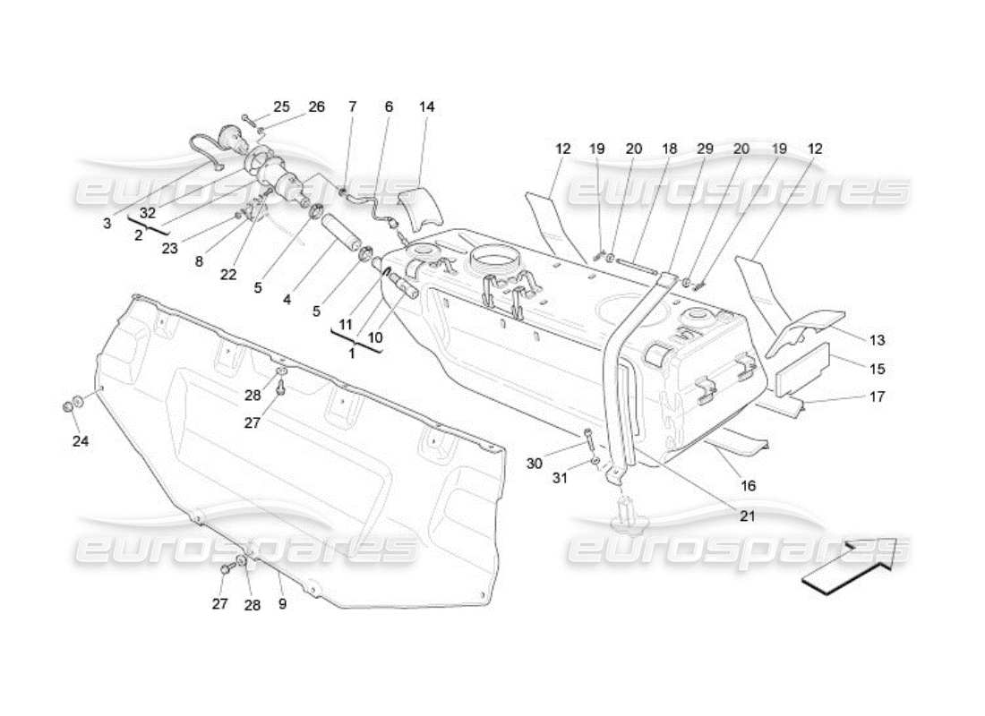 maserati qtp. (2005) 4.2 fuel tank part diagram