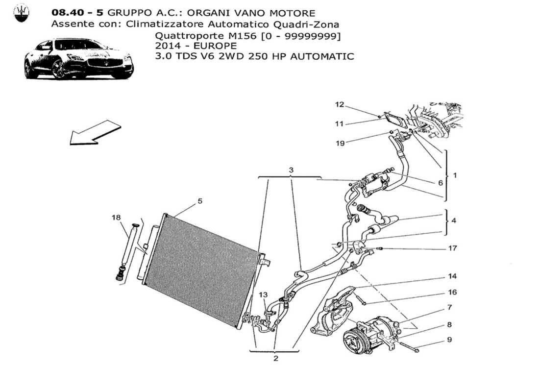 maserati qtp. v6 3.0 tds 250bhp 2014 a c unit: engine compartment devices part diagram