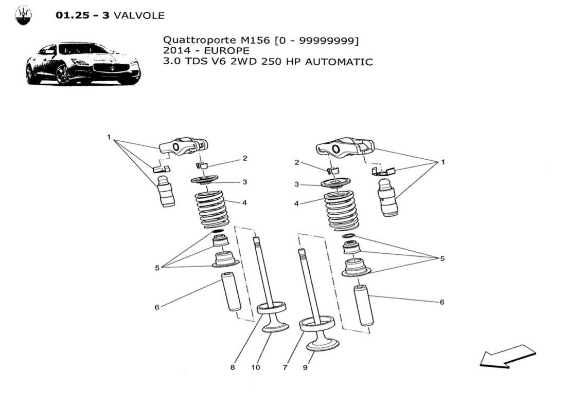 maserati qtp. v6 3.0 tds 250bhp 2014 valves part diagram