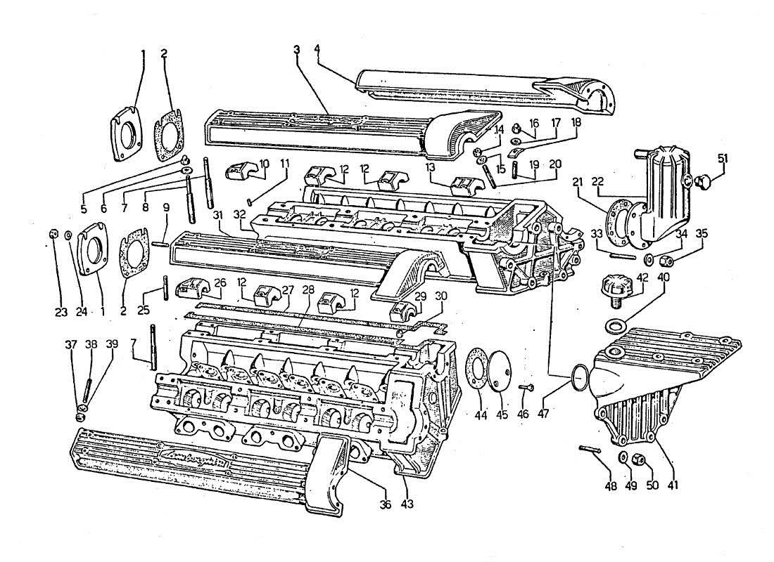 lamborghini jarama testa cilindri part diagram