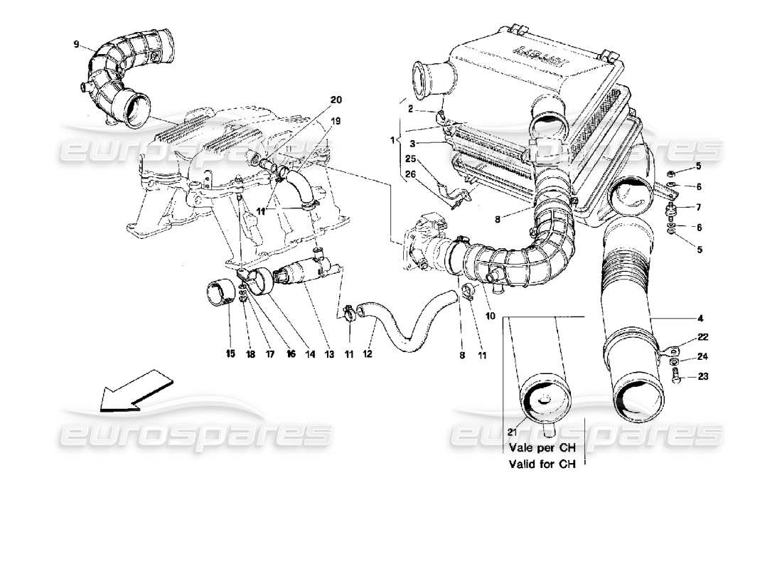 ferrari mondial 3.4 t coupe/cabrio air intake - motronic 2.7 parts diagram
