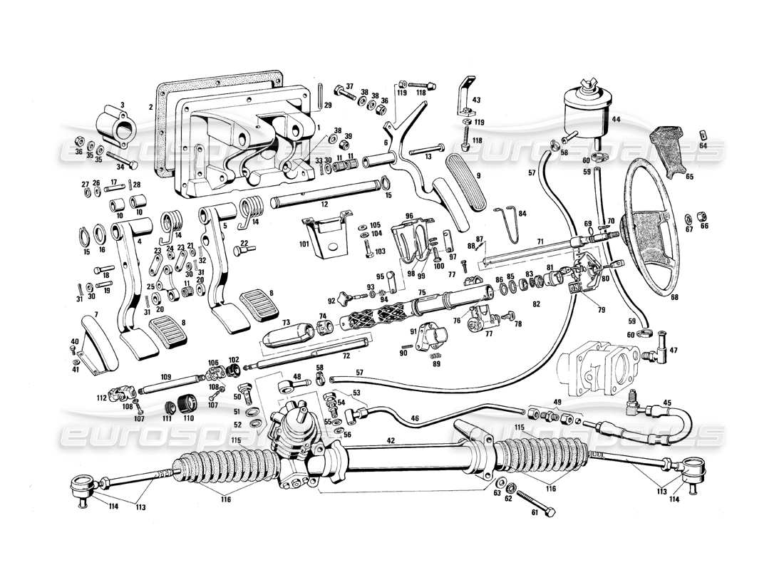 maserati qtp.v8 4.9 (s3) 1979 steering parts and pedals parts diagram