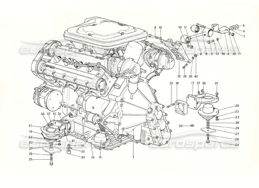 ferrari 308 gt4 dino (1976) engine - gearbox and supports part diagram