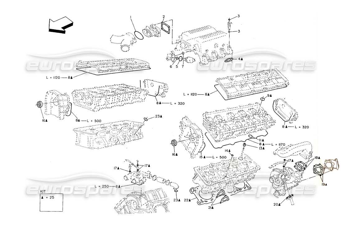 maserati shamal cylinder head grommets and gaskets parts diagram