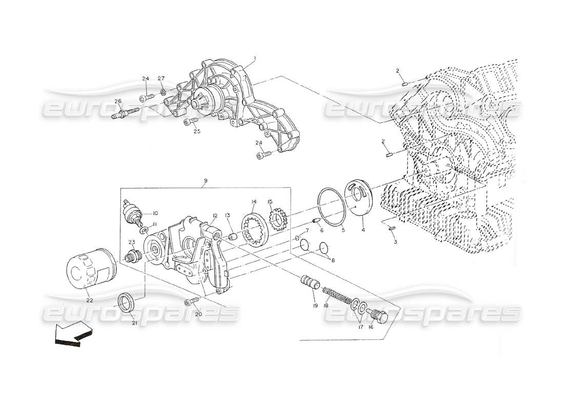 maserati shamal oil and water pumps parts diagram