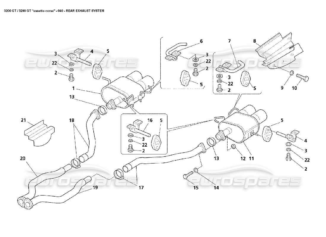 maserati 3200 gt/gta/assetto corsa rear exhaust system parts diagram