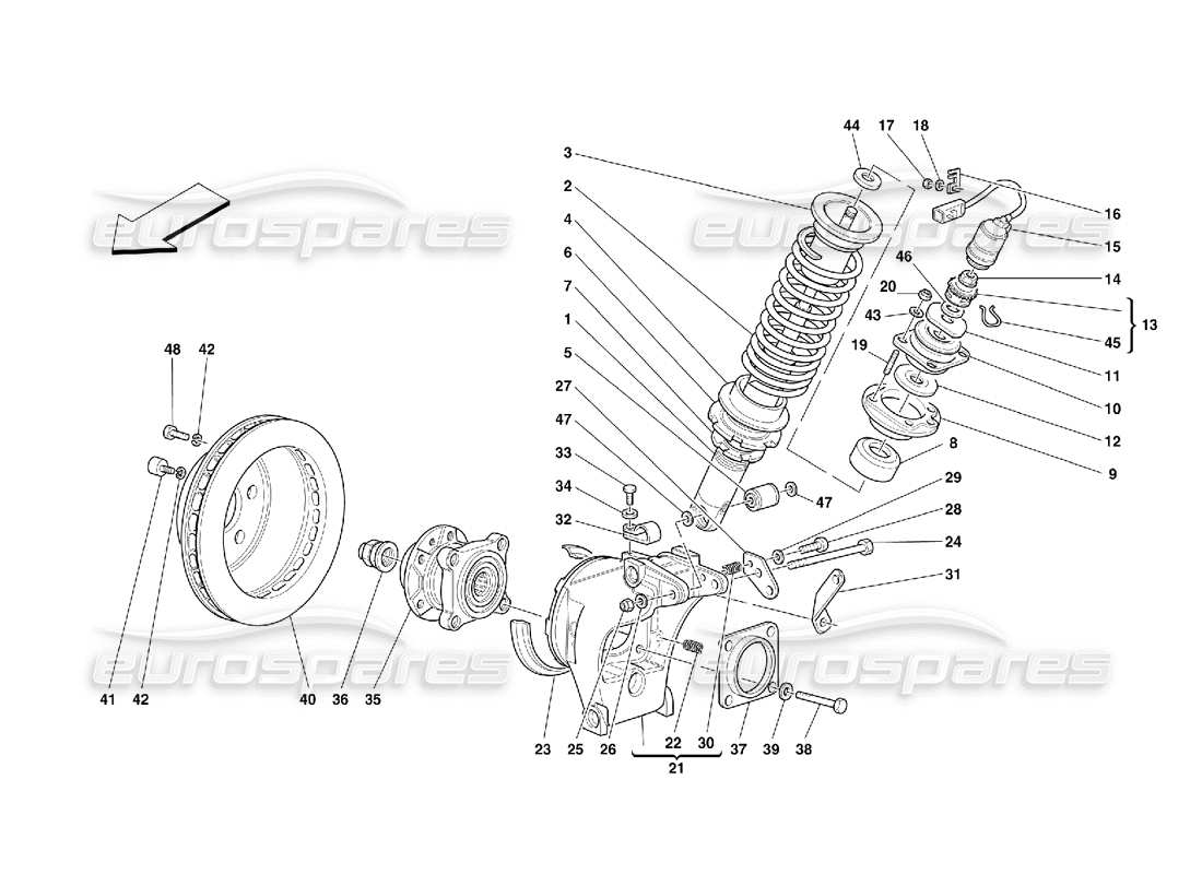 ferrari 355 (5.2 motronic) rear suspension - shock absorber and brake disc parts diagram