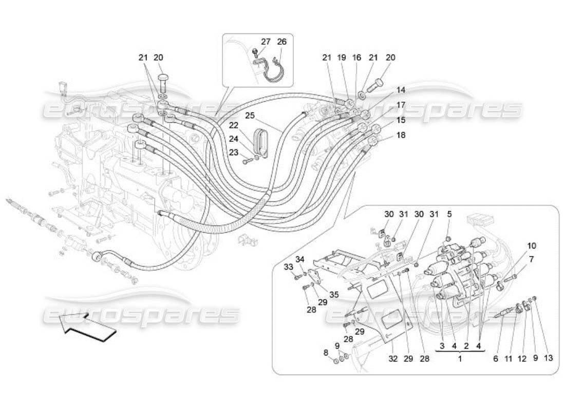 maserati qtp. (2005) 4.2 gearbox activation hydraulics: power unit part diagram