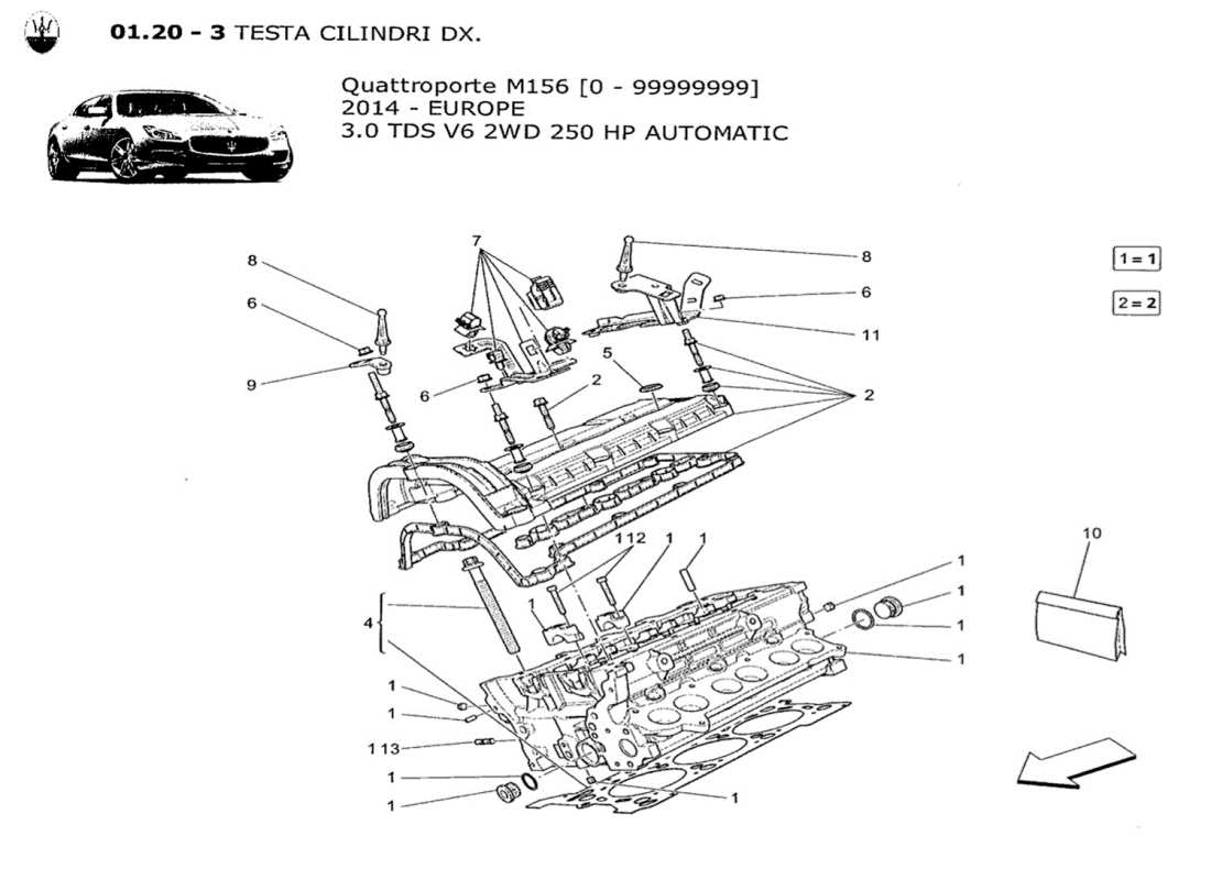 maserati qtp. v6 3.0 tds 250bhp 2014 rh cylinder head part diagram