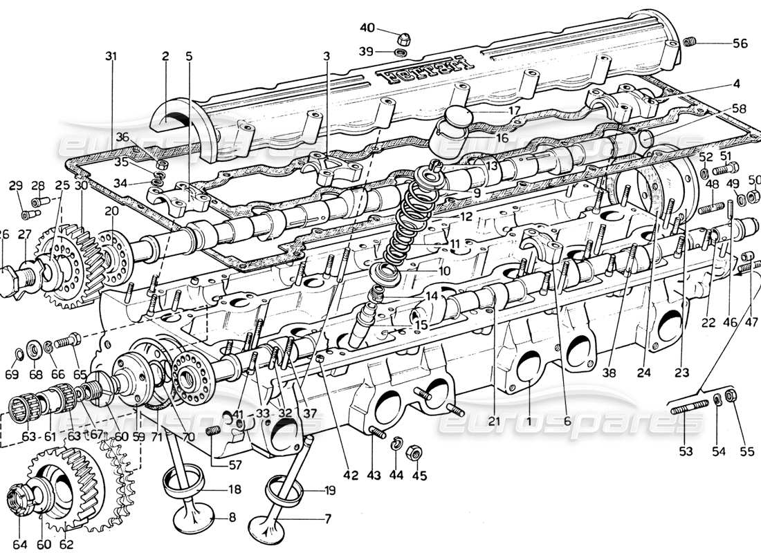 ferrari 365 gtb4 daytona (1969) cylinder heads - camshaft valves parts diagram