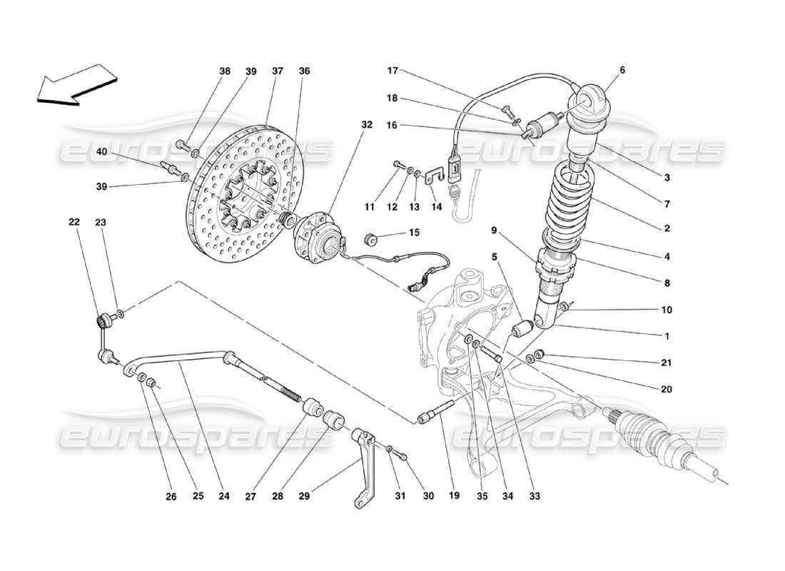 ferrari 360 challenge stradale rear suspension - shock absorber and brake disc parts diagram