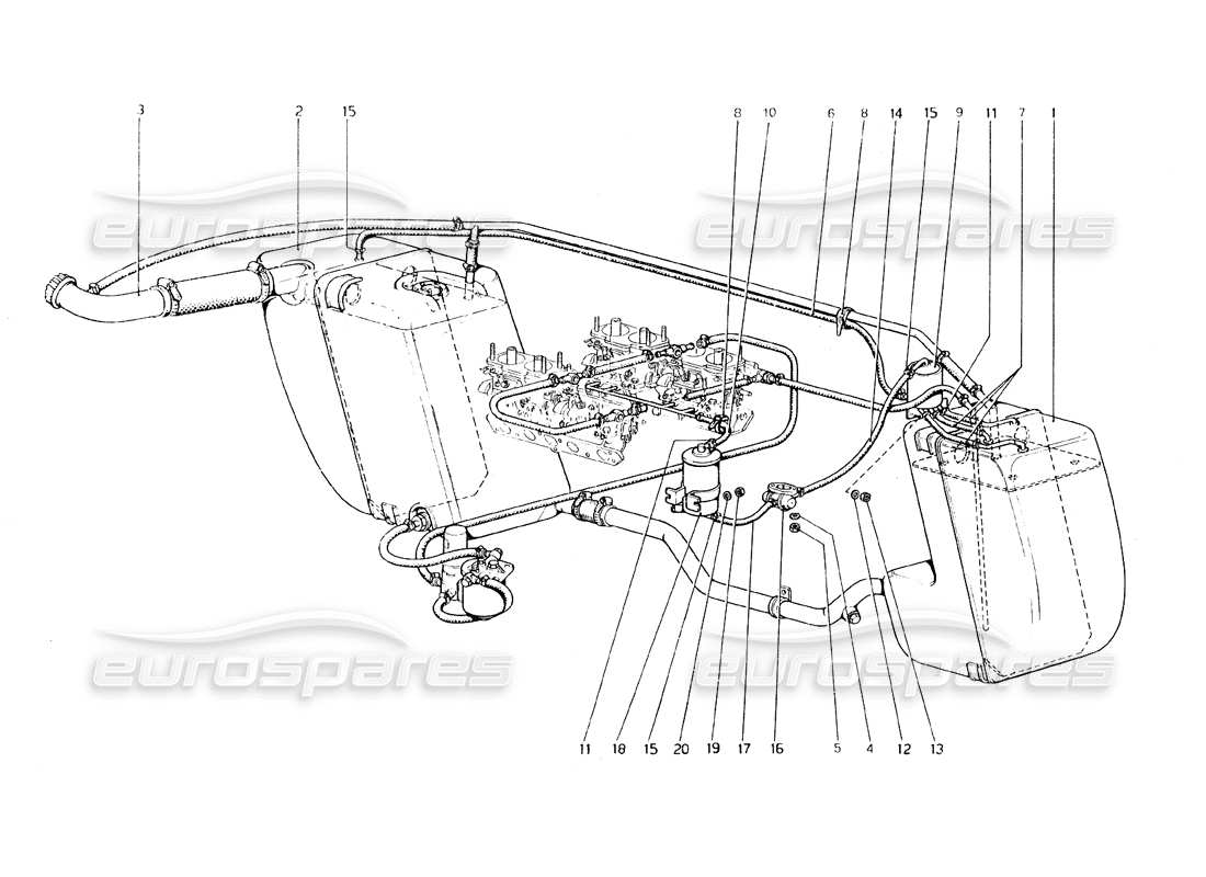 ferrari 308 gt4 dino (1979) antievaporative emission control system (variants for usa - aus and j version) parts diagram