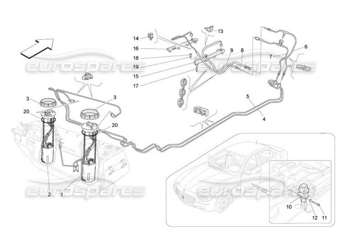 maserati qtp. (2005) 4.2 fuel pumps and connection lines part diagram