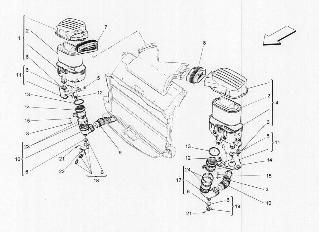 maserati qtp. v6 3.0 bt 410bhp 2wd 2017 air filter, air intake and ducts part diagram