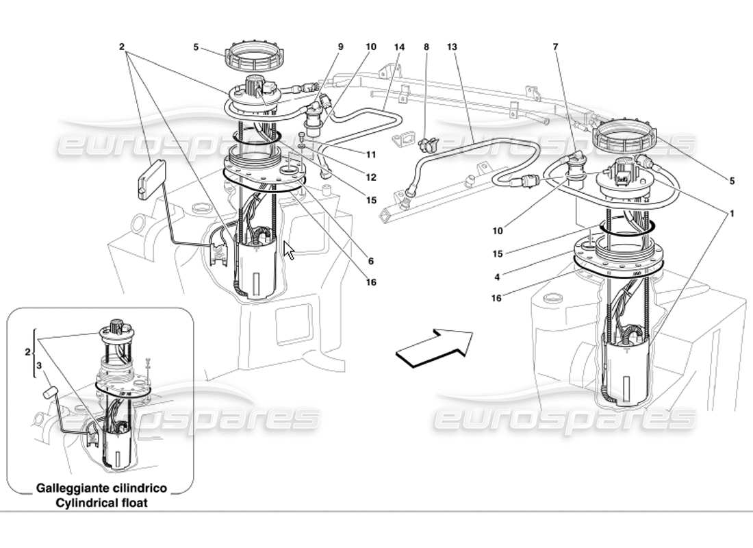 ferrari 360 modena fuel pumps and pipes parts diagram