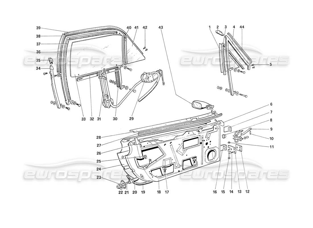 ferrari 208 turbo (1989) doors (from car 75929) parts diagram