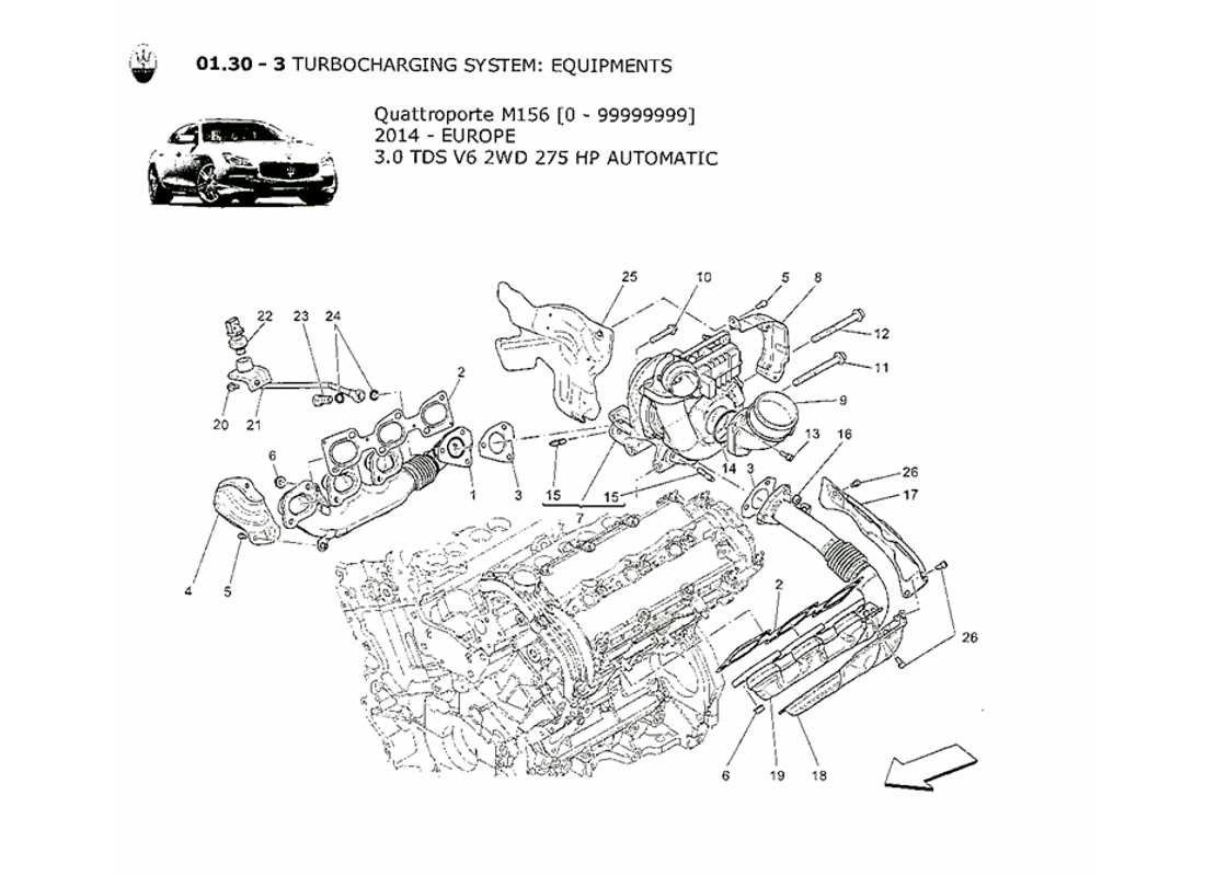 maserati qtp. v6 3.0 tds 275bhp 2014 turbocharging system: equipments part diagram