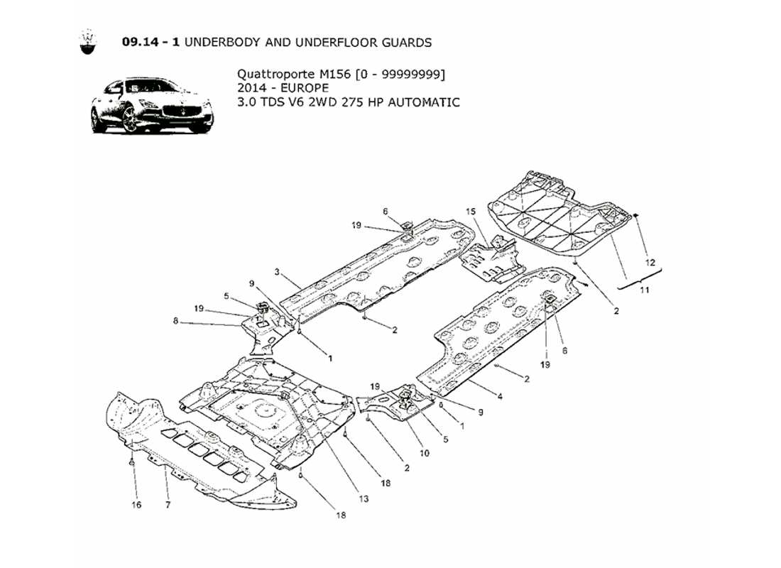 maserati qtp. v6 3.0 tds 275bhp 2014 underbody and underfloor guards part diagram