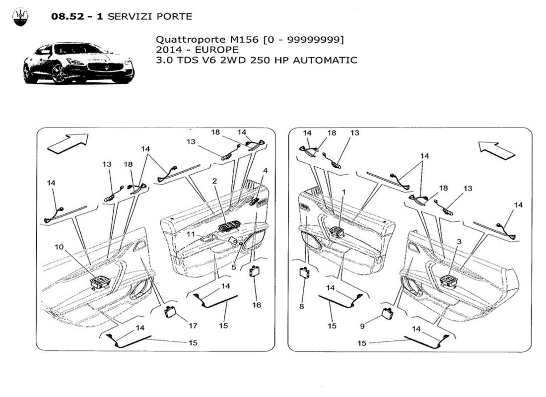 maserati qtp. v6 3.0 tds 250bhp 2014 door devices parts diagram