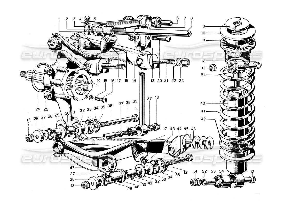 ferrari 275 gtb/gts 2 cam rear suspension part diagram