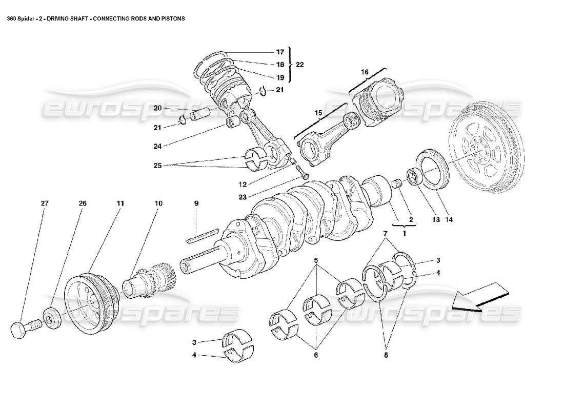 ferrari 360 spider crankshaft, conrods and pistons parts diagram