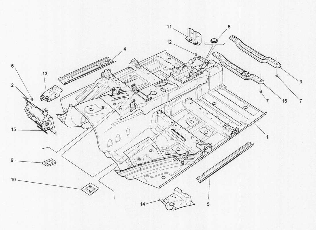 maserati qtp. v6 3.0 tds 275bhp 2017 central structural frames and sheet panels parts diagram