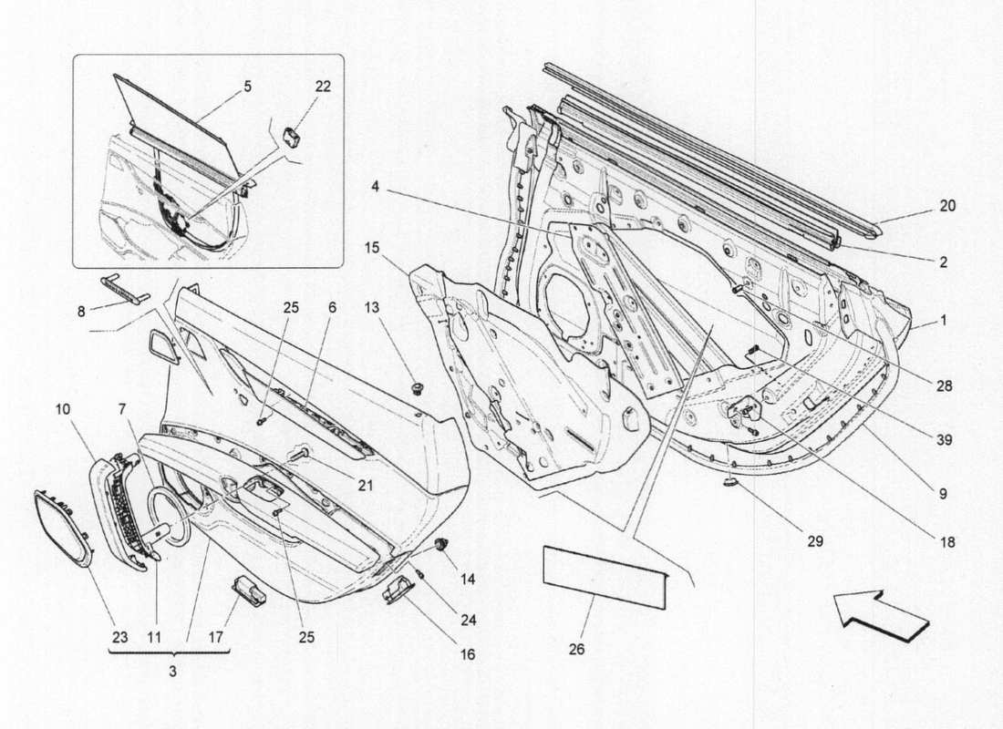maserati qtp. v6 3.0 tds 275bhp 2017 rear doors: trim panels parts diagram