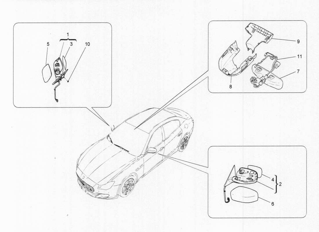 maserati qtp. v6 3.0 tds 275bhp 2017 internal and external mirrors parts diagram