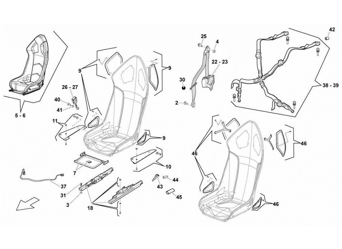 lamborghini gallardo sts ii sc seats and safety belts - sport part diagram