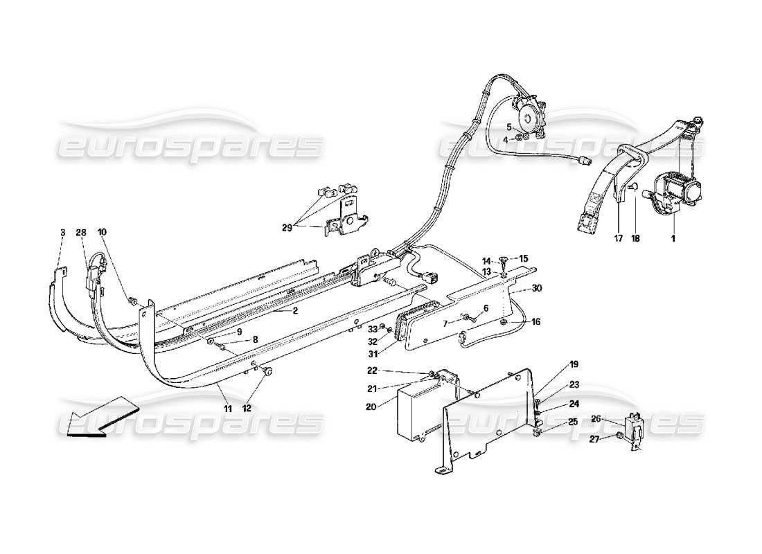 ferrari 348 (2.7 motronic) passive safety belts system part diagram