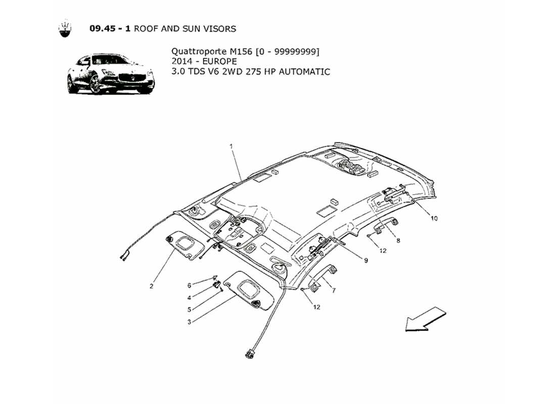 maserati qtp. v6 3.0 tds 275bhp 2014 roof and sun visors part diagram