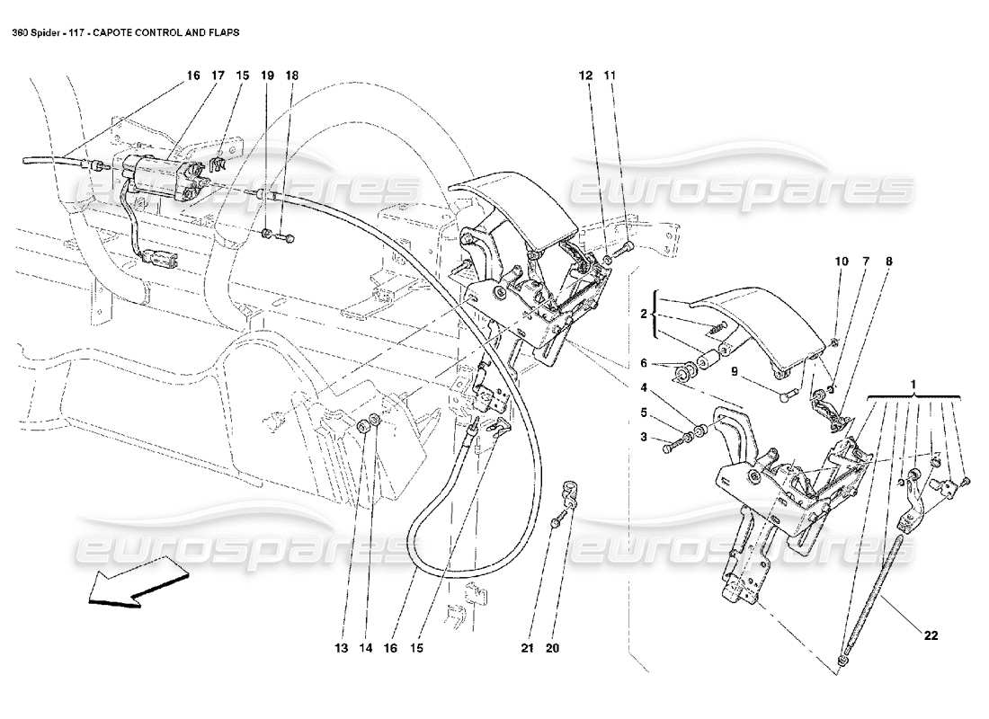 ferrari 360 spider capote control and flaps parts diagram